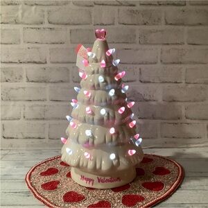 HEARTS AND KISSES 14in Porcelain Tree Decor With Led Lights Only